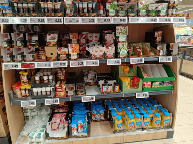 
“Lidl” pārtikas produkti un to marķējums.
